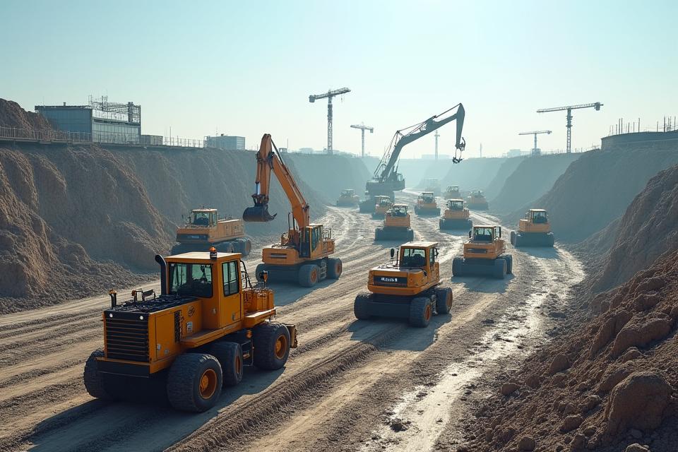 Machines lourdes sur chantier d'infrastructure
